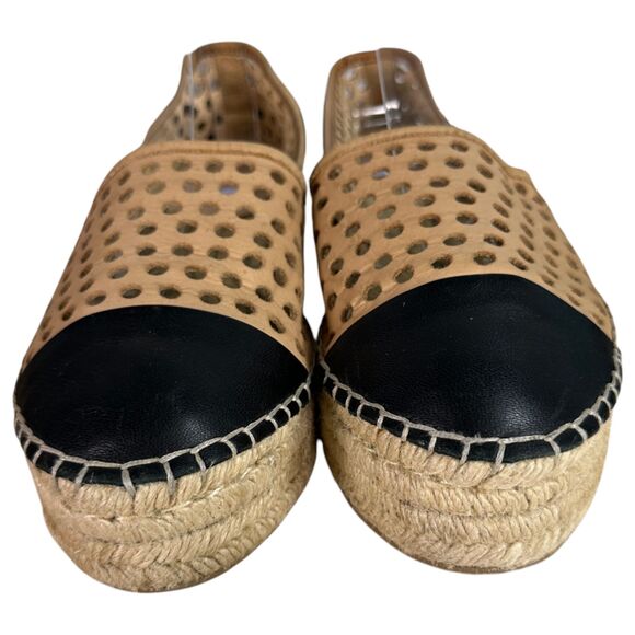Loeffler Randall Mara Lasercut Leather Espadrille Flats Brown Black Size 7 - Picture 3 of 8